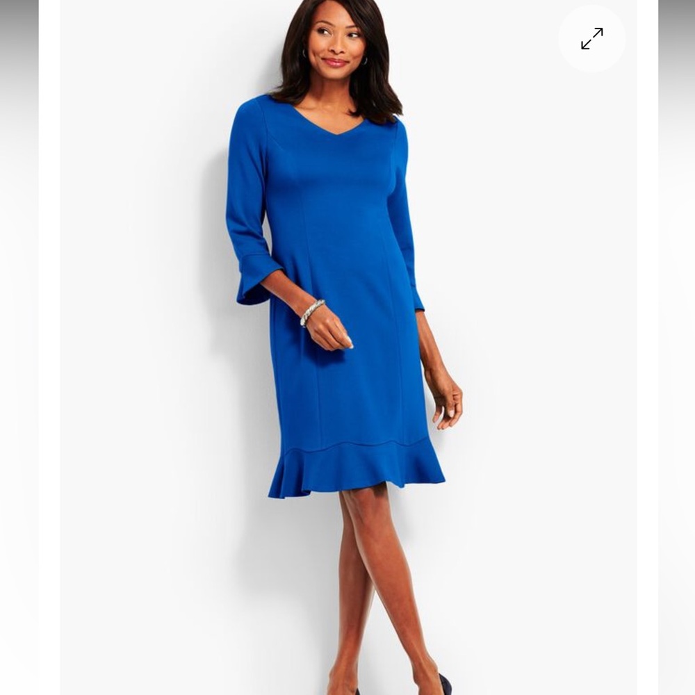 TALBOTS FLOUNCE REFINED PONTE SHEATH DRESS IN ROYAL BLUE *NEW* 14